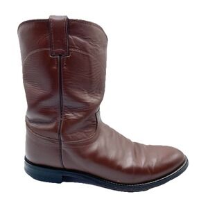 Justins Mens Brown Leather Western Cowboy Boots Round Toe Stacked Heel Size 12D